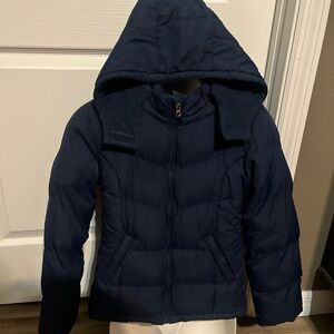 ATLETIC WORKS UNISEX NAVY BLUE PUFFER JACKET WITH HOOD 10-12